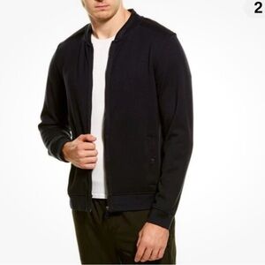 Magaschoni Mens Medium Black Fleece Lined Full Zip Sweater Bomber Jacket